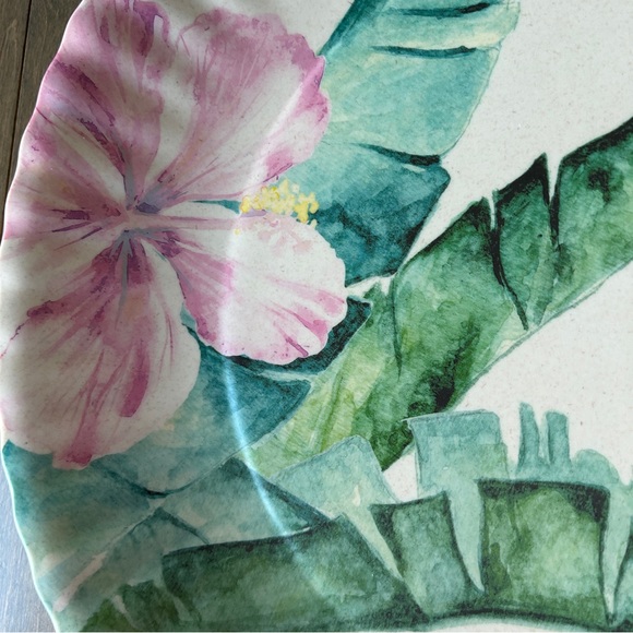 Tommy Bahama 16” Tropical Hibiscus Floral Palm Leaf Melamine Serving Platter - Picture 7 of 14